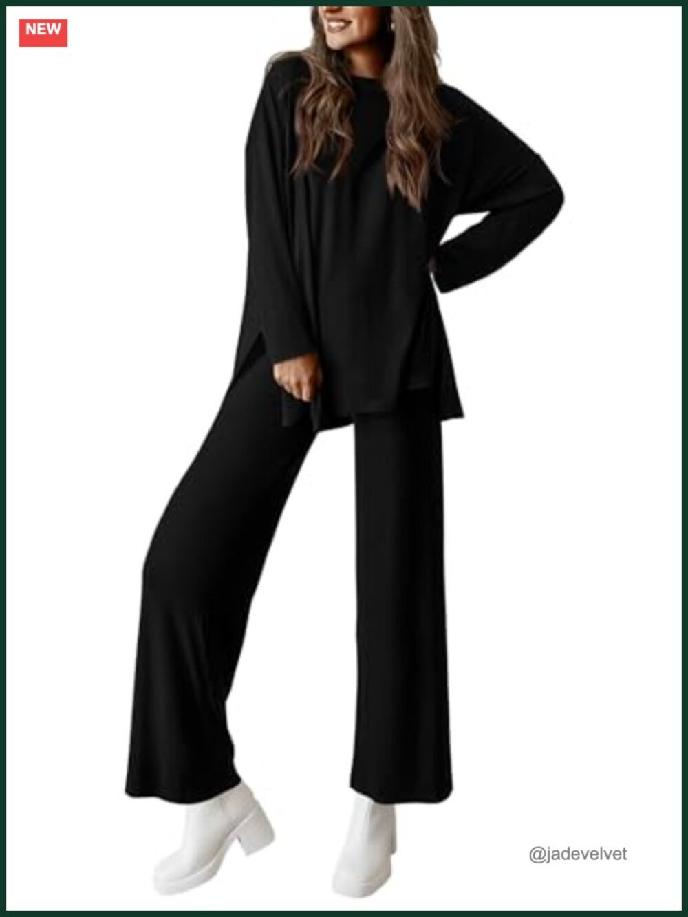 2 Piece Loungewear Set with Long Sleeve Top & Wide Leg Pants